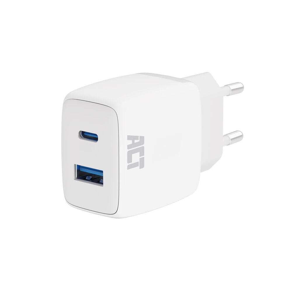 ACT USB-C & USB-A charger 20W PD PPS, Quick Charge, GaNFast